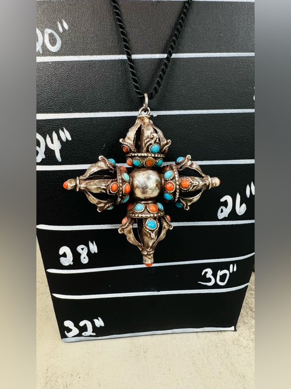Vintage Vishwa Vajra Locket Sterling Silver with Gemstone Pendant - Picture 9 of 15